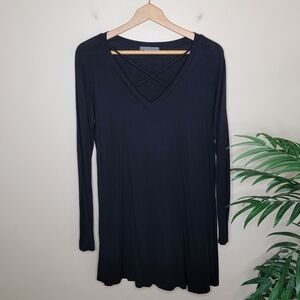 Cherish | Black Criss Cross Neckline Tunic Dress Size Medium